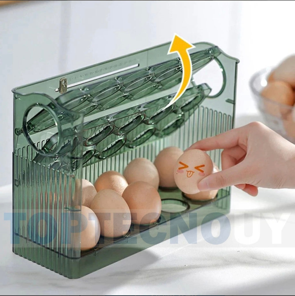 Organizador de 30 huevos de acrílico en 3 niveles huevera con estantes retráctiles