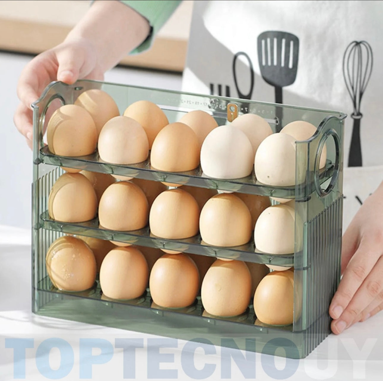 Organizador de 30 huevos de acrílico en 3 niveles huevera con estantes retráctiles