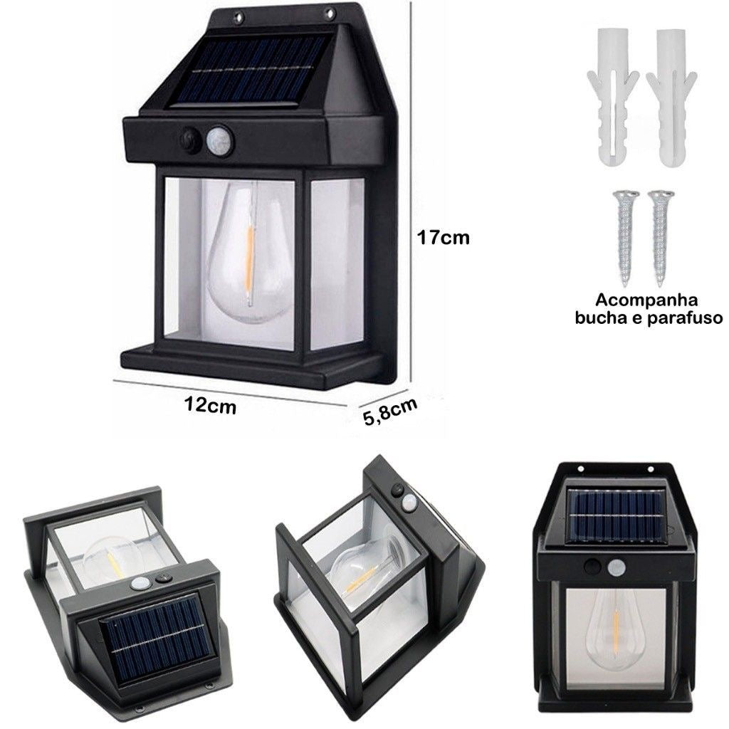 Foco bombilla solar pared con sensor de movimiento