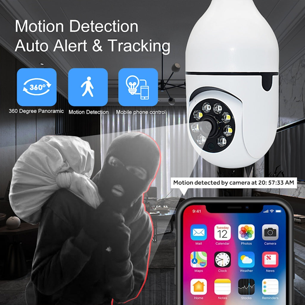 CAMARA WIFI TIPO LAMPARA BOMBITA DE LUZ INALAMBRICA GIRATORIA