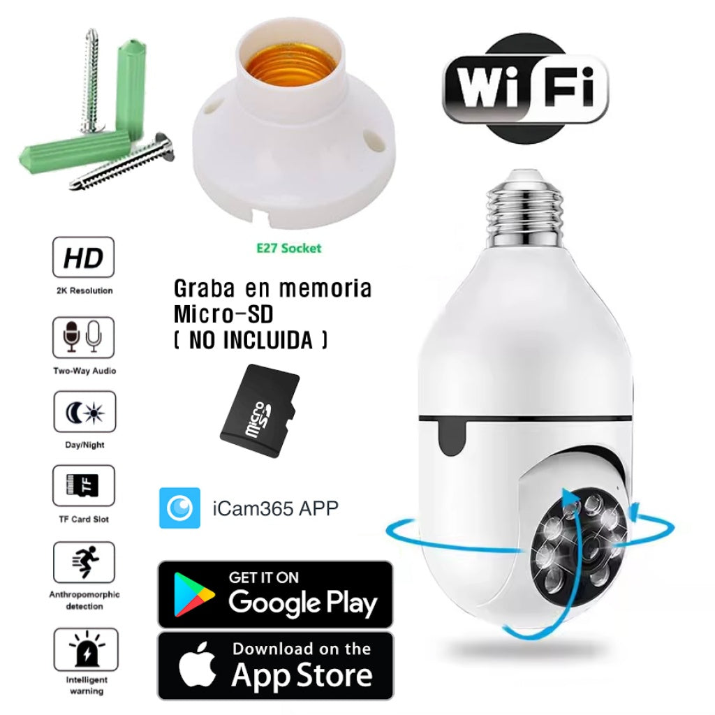 CAMARA WIFI TIPO LAMPARA BOMBITA DE LUZ INALAMBRICA GIRATORIA