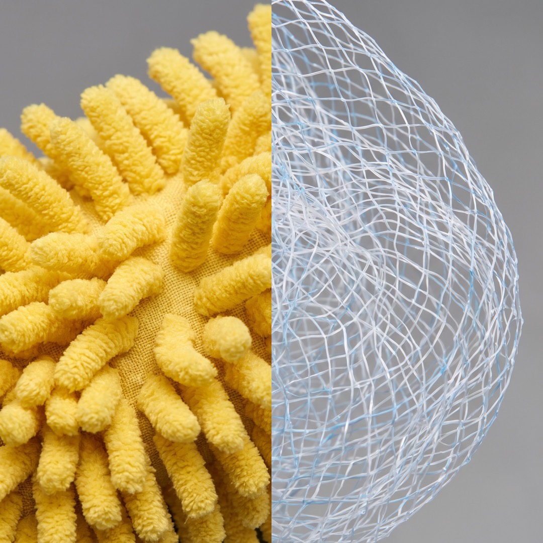 Comparación: tela gruesa con cerdas de chenille vs malla fina común