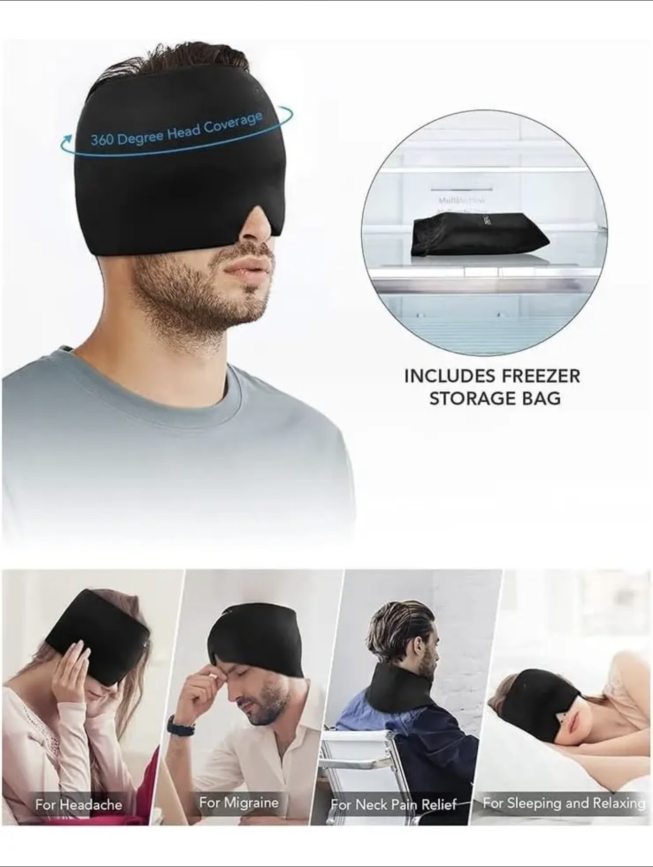 Gorro de gel con cobertura 360° e incluye bolsa para freezer