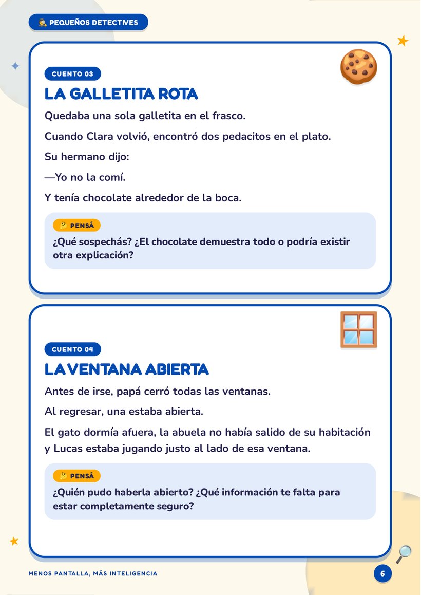 Página real con cuentitos de detectives y su pregunta