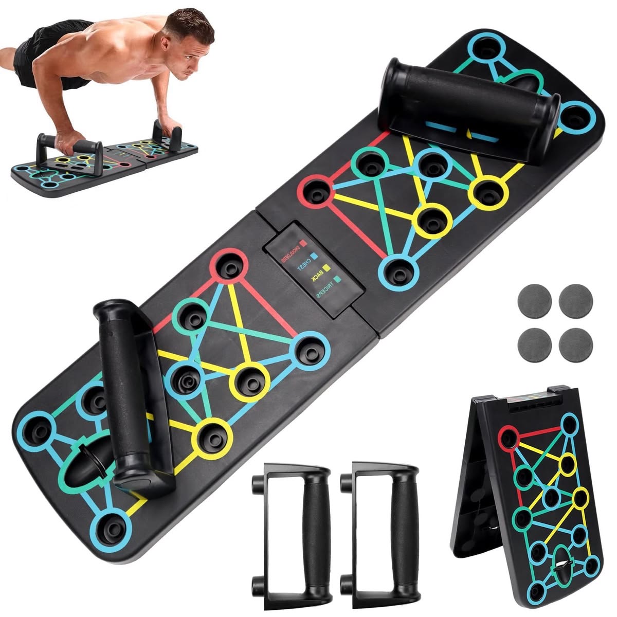 PowerBoard — tabla de flexiones plegable con agarres de colores