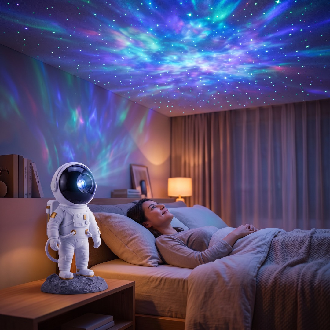 El cuarto transformado con la proyección de galaxia