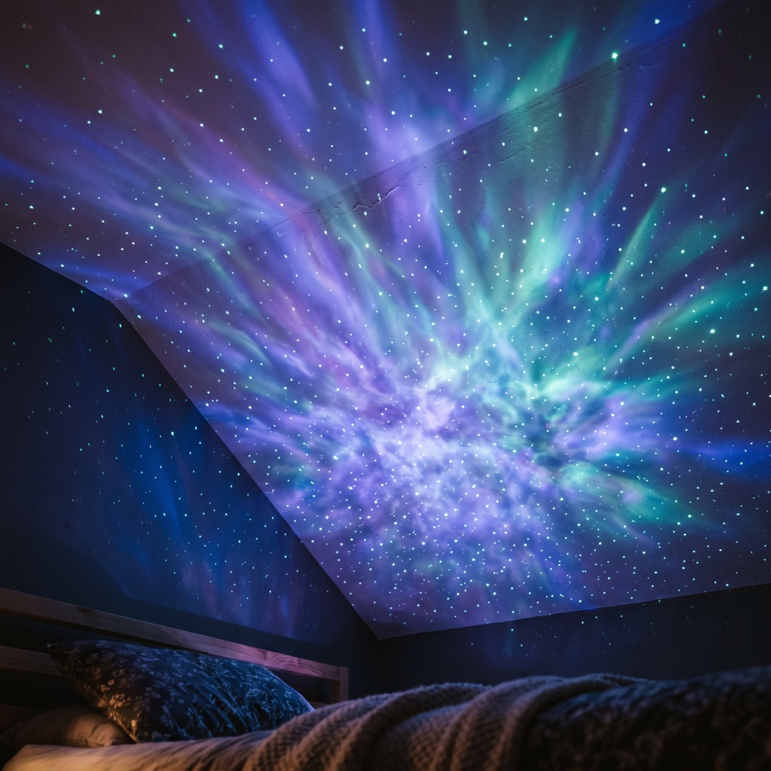 Cielo estrellado y nebulosa de colores en el techo