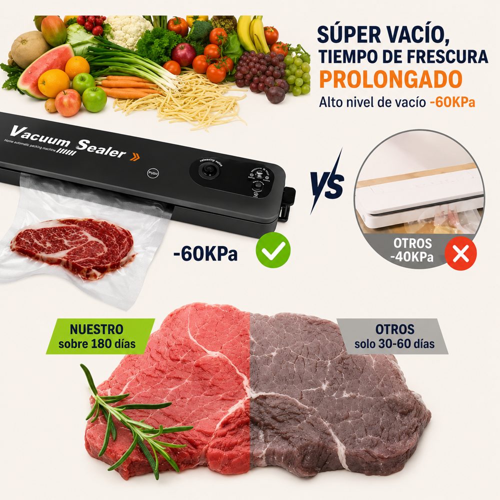 Nuestro vacío -60KPa: tu comida dura hasta 5x más